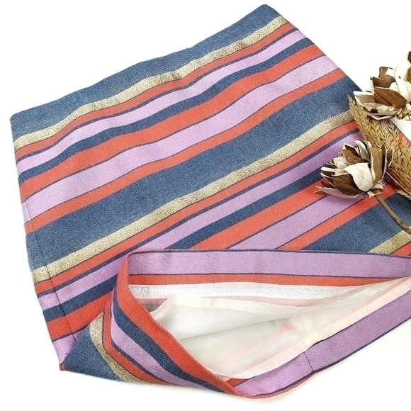 J. Crew  Pink Blue Gold Stripe Mini Skirt 0 - Picture 2 of 11